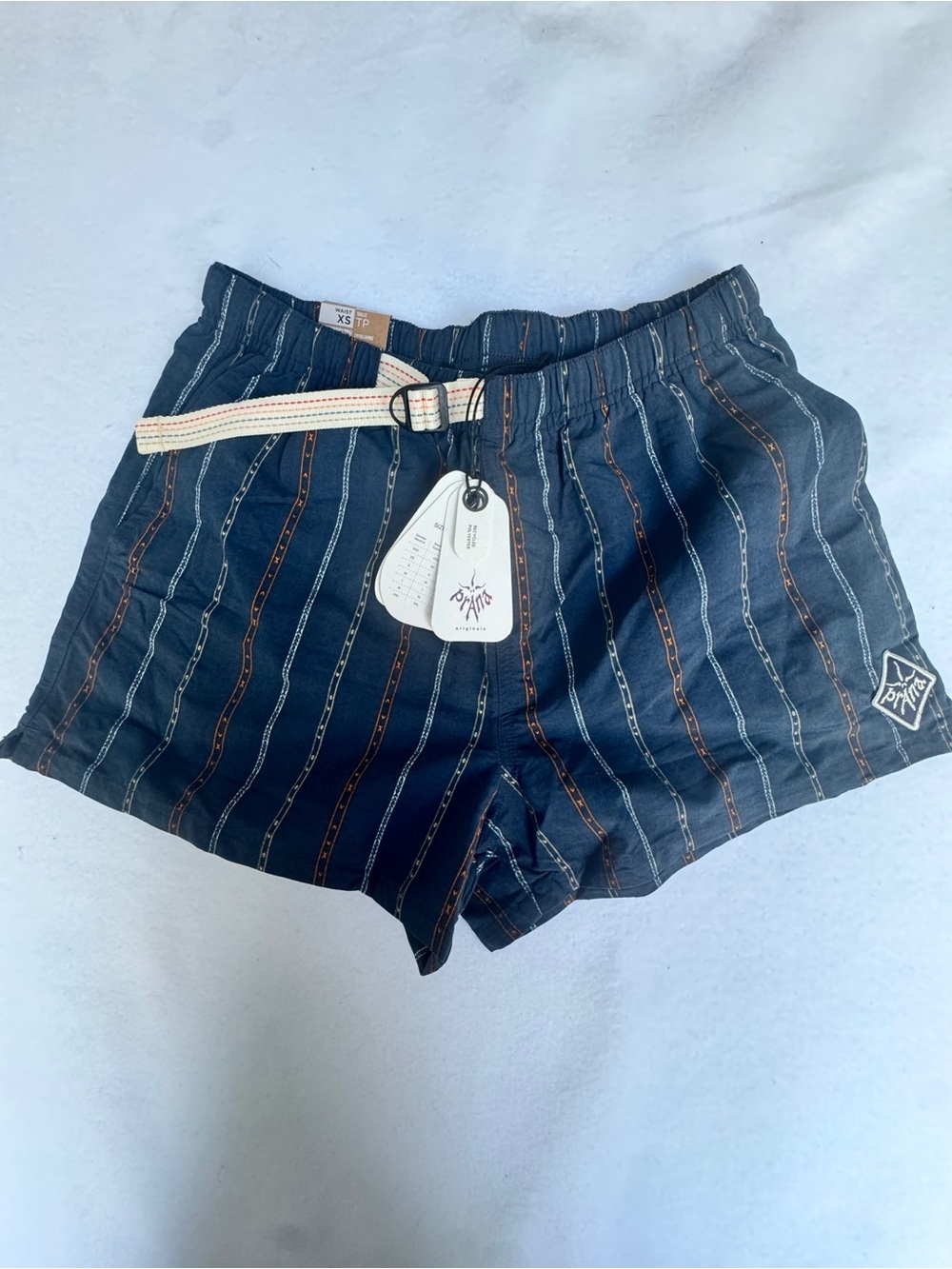NWT Prana Indio Heritage Shorts Mens X-Small Stormy Night Striped 3 Inch Inseam